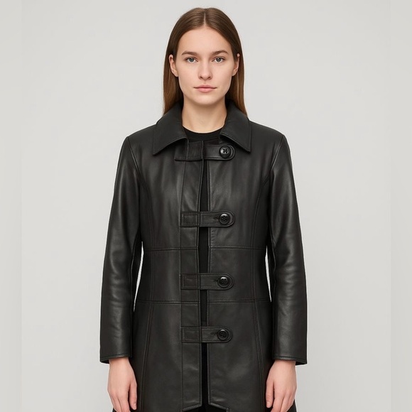 PATAGO Asymmetrical Long-Short Goth Black Leather Coat/Jacket - Picture 3 of 16